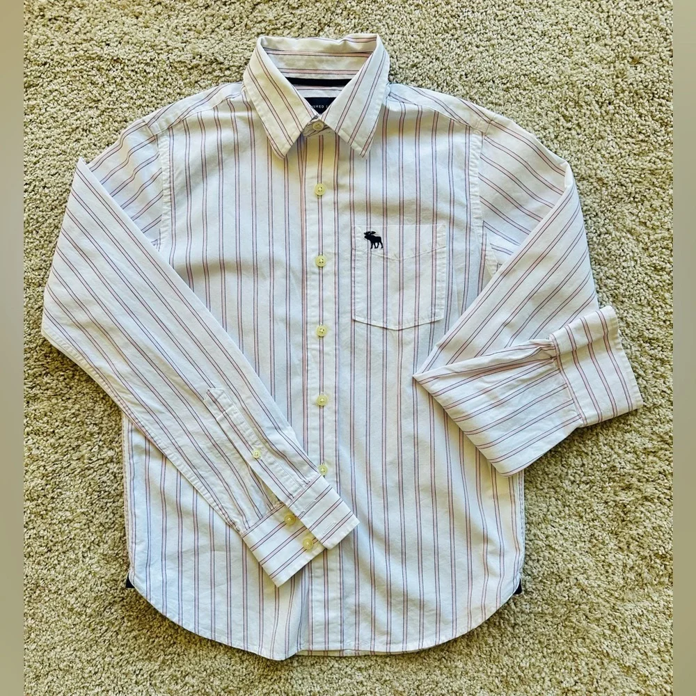 Abercrombie & Fitch Women’s White and Pink Striped Shirt. 100% Cotton - size L - Picture 2 of 5